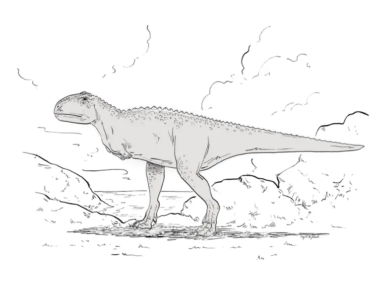 Reconstitution de Caletodraco cottardi, le dinosaure découvert dans les falaises de craie de Saint-Jouin-Bruneval. (© Ingrid Buffetaut)