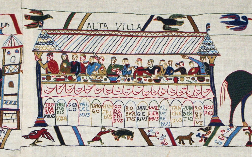La famille de Hauteville au grand complet représentée sur la Broderie de Pirou, qui raconte l’épopée des Normands en Italie. (Fondation de la Lucerne d’Outremer)