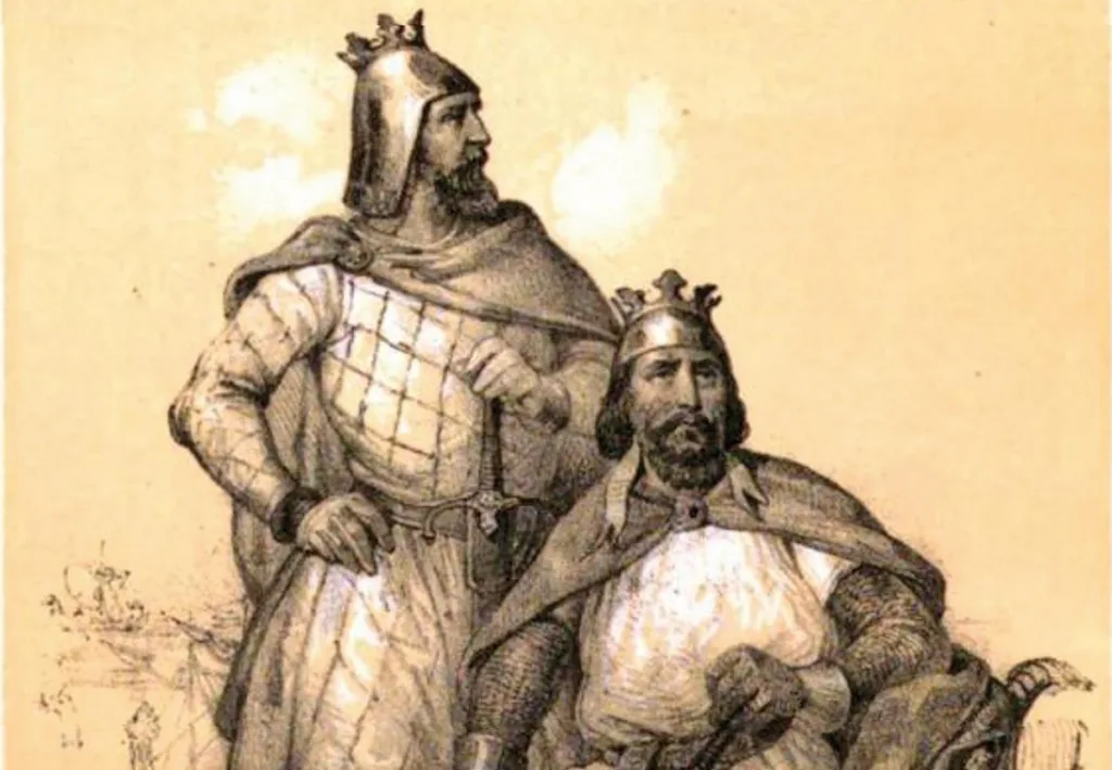 Robert Guiscard et Roger de Hauteville. Image romantique, dans Les marins illustres de la France, Léon Guérin, Paris, 1861. (© Collection particulière)