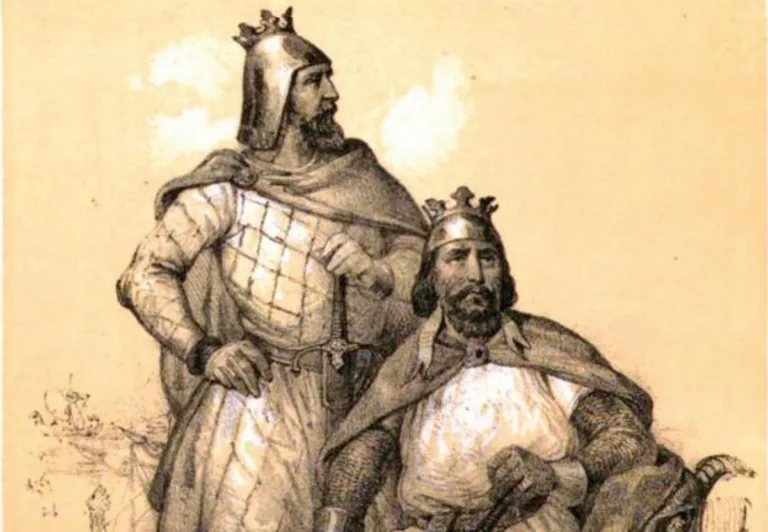Robert Guiscard et Roger de Hauteville. Image romantique, dans Les marins illustres de la France, Léon Guérin, Paris, 1861. (© Collection particulière)