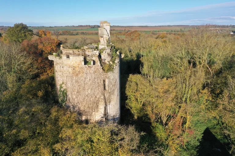 Le donjon des barons de Tournebu (XIIIe et XVIIe siècles). La tour résiste, mais elle est fragilisée par les souterrains et l’effondrement de l’escalier. (Photo Rodolphe Corbin © Patrimoine Normand)