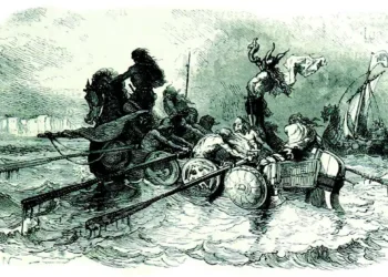 Évocation romantique d'une flotte viking approchant des côtes de l'Empire carolingien. (© British Library/Flickr The Commons)