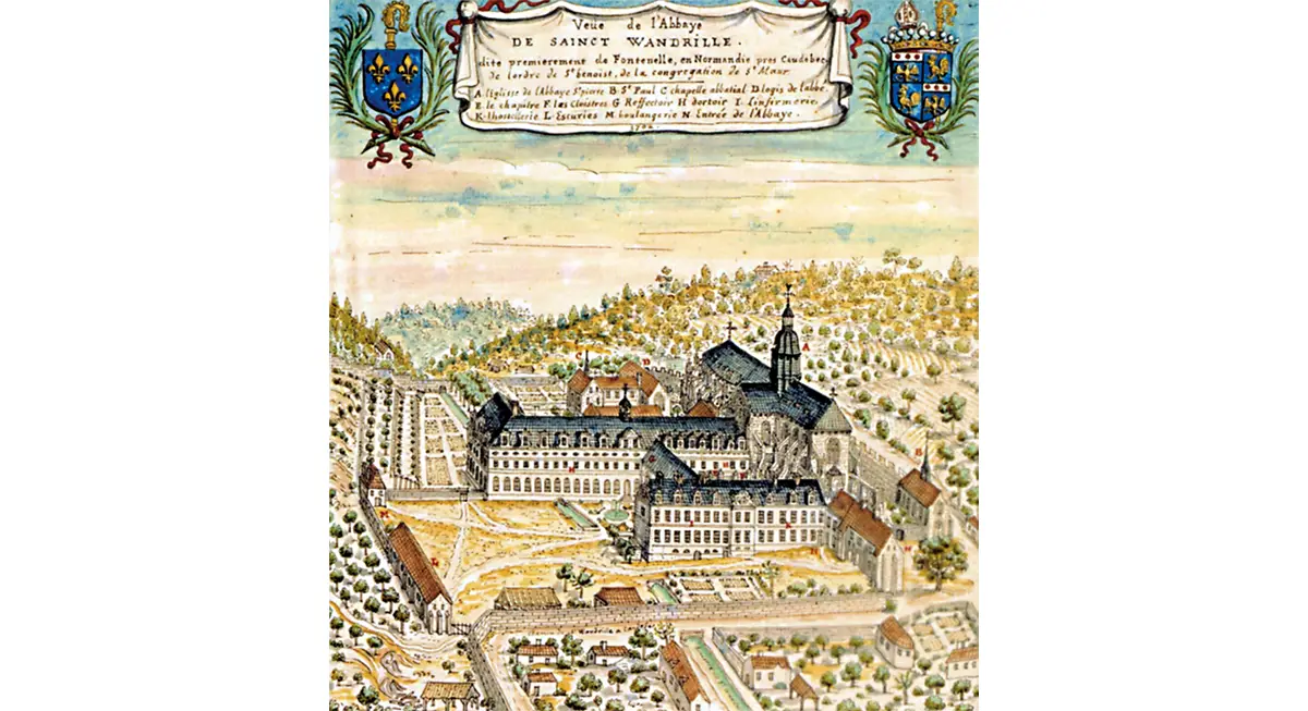 Représentation de l'Abbaye Saint-Wandrille en 1742.