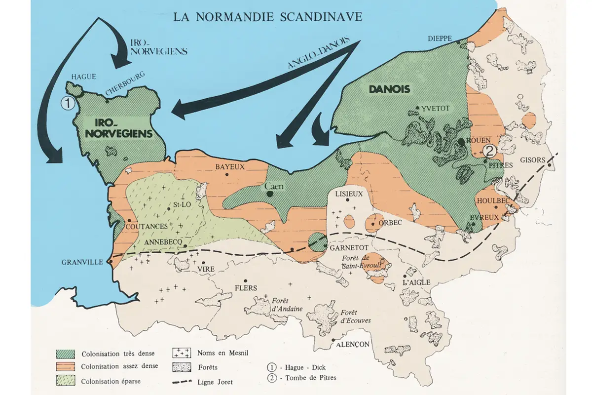 carte qui montre l’implantation scandinave en Normandie