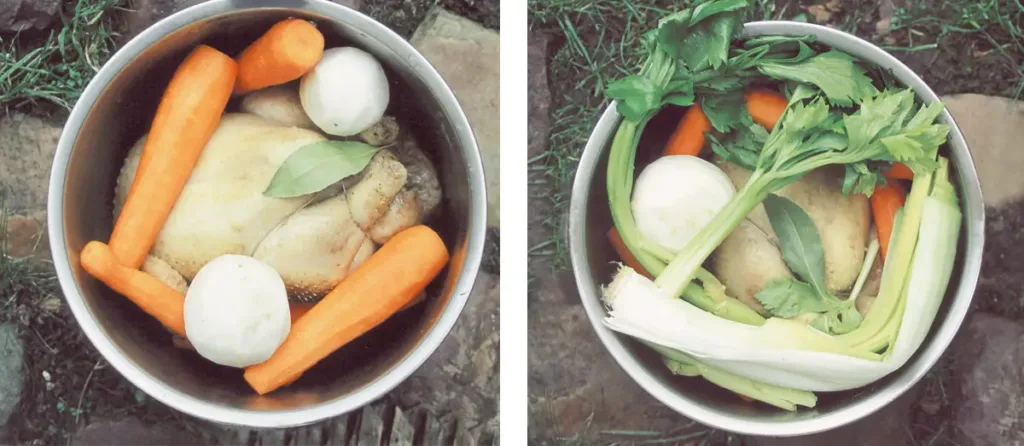 Tradition culinaire normande - Ingrédients de la poule au blanc. (Photos Érik Groult © Patrimoine Normand.)