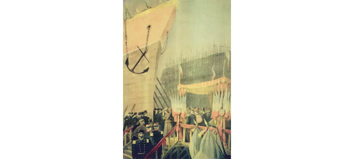 Représentation du lancement du « Président Félix Faure » au Havre en 1895.