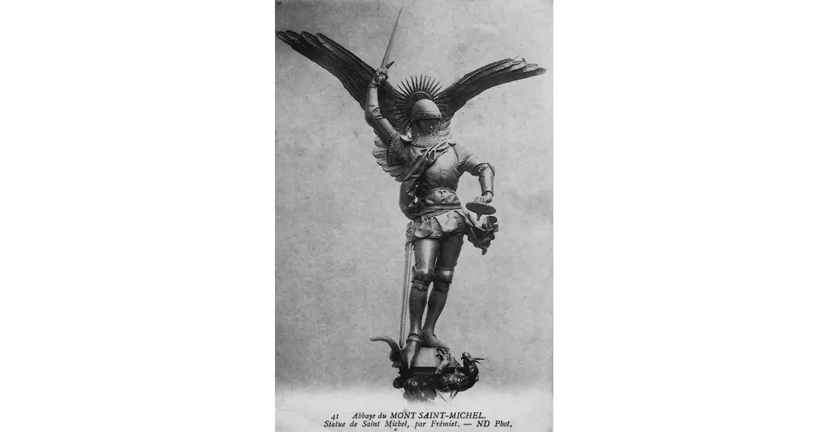 Représentation de la statue de l'archange, qui coiffe le Mont.