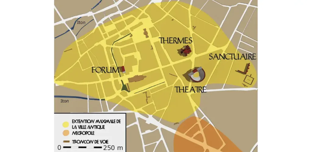 Plan schématique de la ville antique au Haut Empire, Ier aux IIIe siècles.