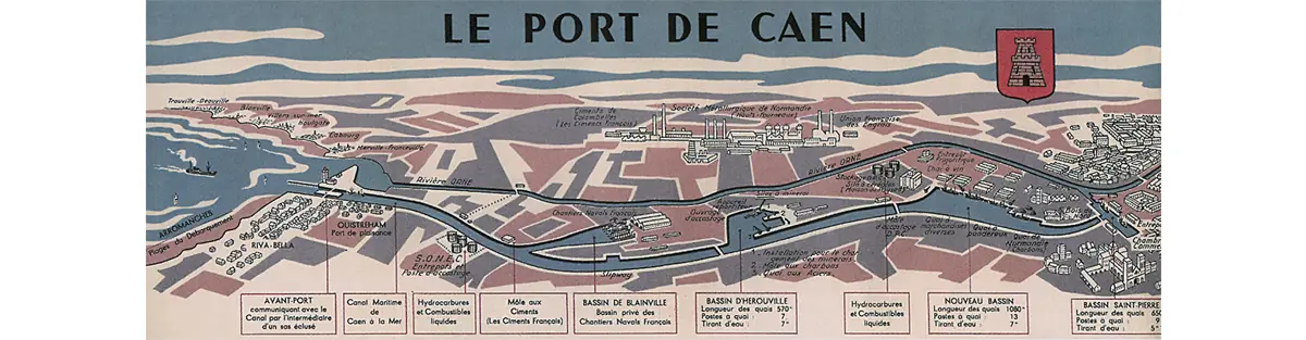 Plan du port de Caen, vers 1950.