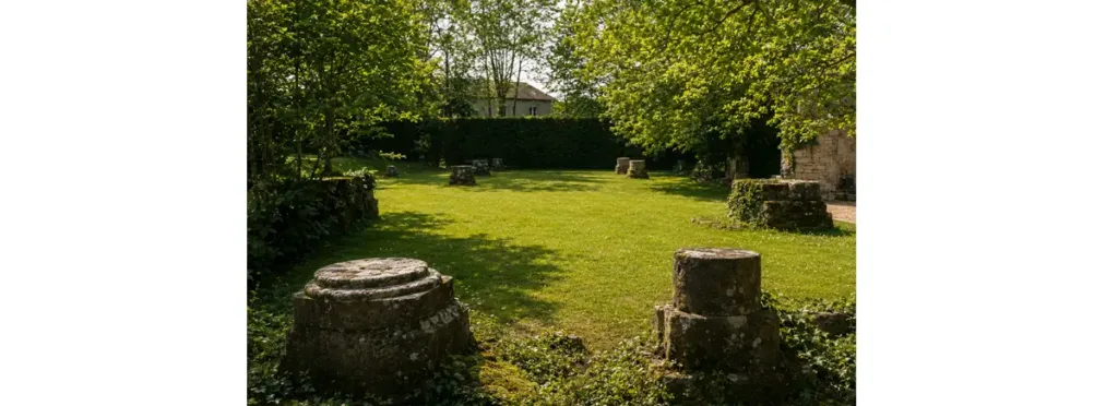 Les bases des piliers de l’église détruite durant la Révolution sont encore visibles et forment un étrange théâtre.