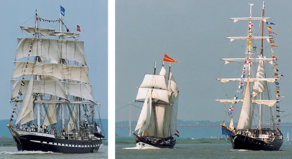À gauche : Le Belem À droite : L’Oosterschlode et le Swann.
