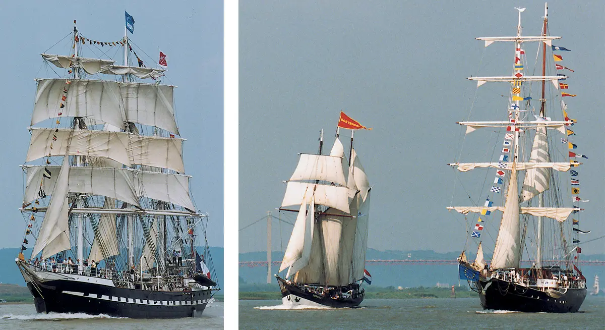 À gauche : Le Belem À droite : L’Oosterschlode et le Swann.