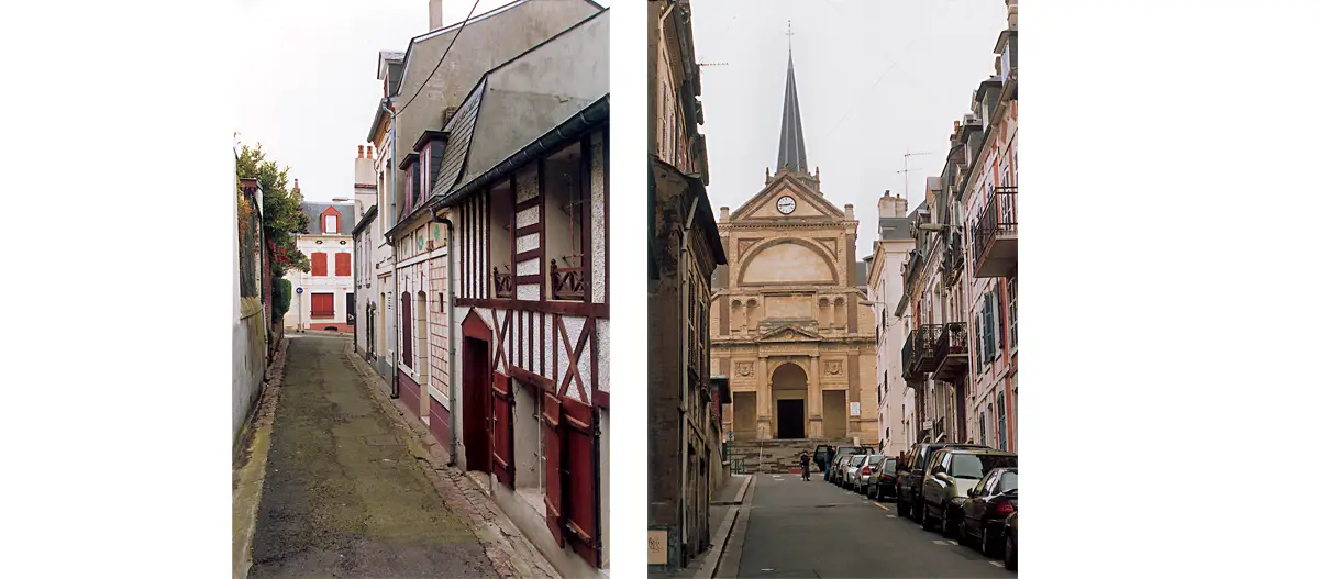 Au-dessus des Ecores, petite rue caractéristique avec l’église Notre-Dame des Victoires, 1842.
