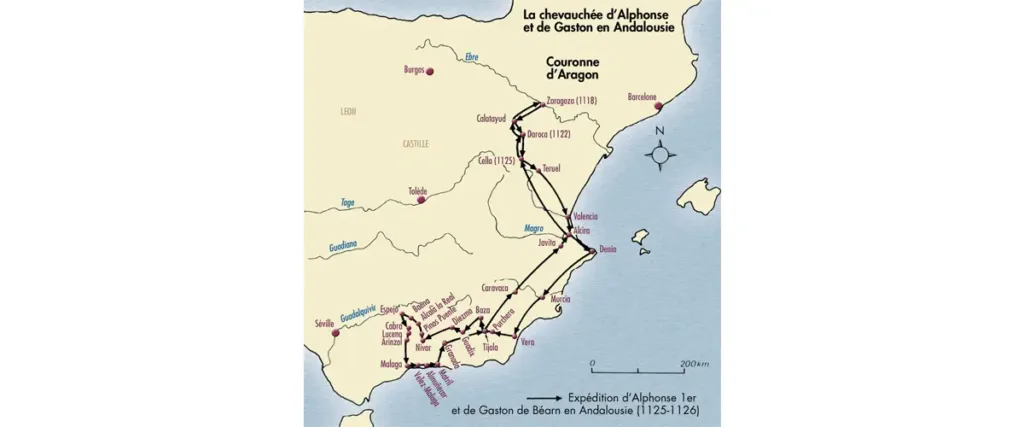 Expédition d'Alphonse Ier et de Gaston de Béarn en Andalousie (1125-1126) (© DAO Patrimoine Normand)