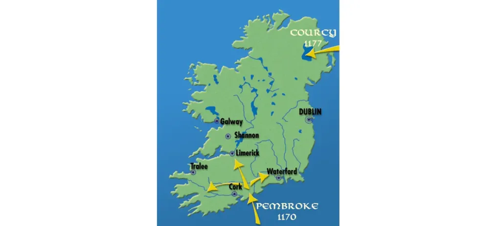 Carte des invasions normandes en Irlande. (© DAO Patrimoine Normand)