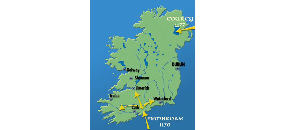 Carte des invasions normandes en Irlande. (© DAO Patrimoine Normand)