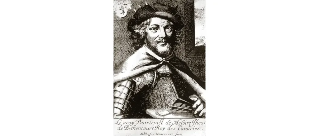 Portrait de Jean de Béthencourt figurant dans l’édition imprimée du « Canarien » en 1630.